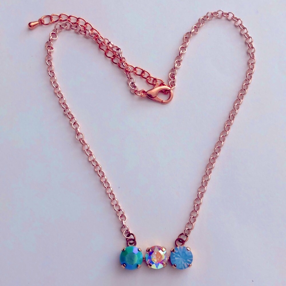 Iridescent Turquoise, Light Sapphire Opal +AB Crystal Bar Necklace - Picture 11 of 11